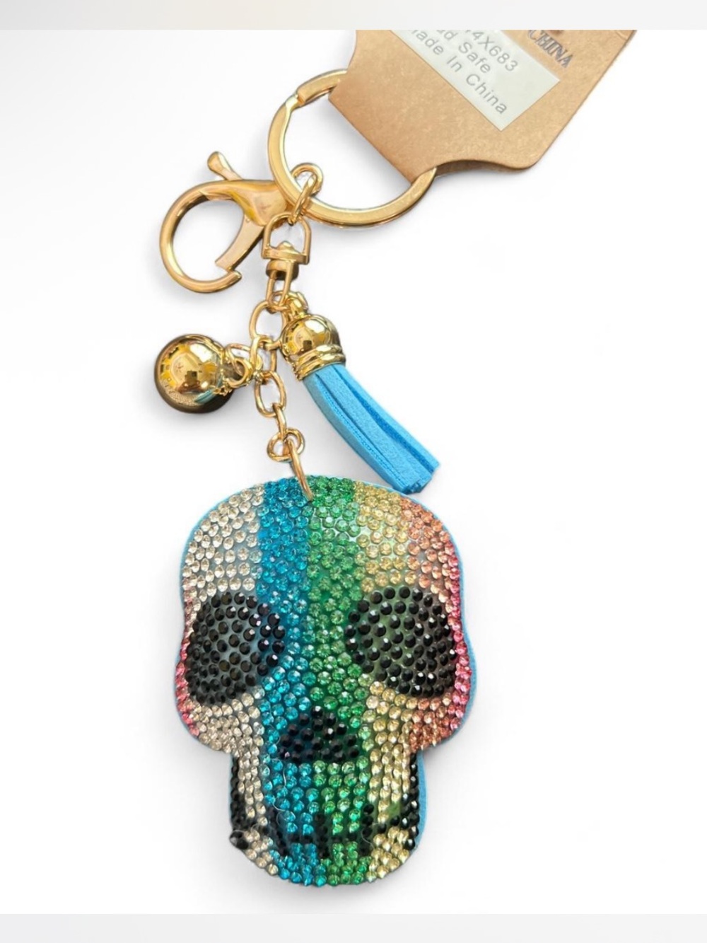 Crystal Skull Tassel Keychain and Bag Charm - Multicolor